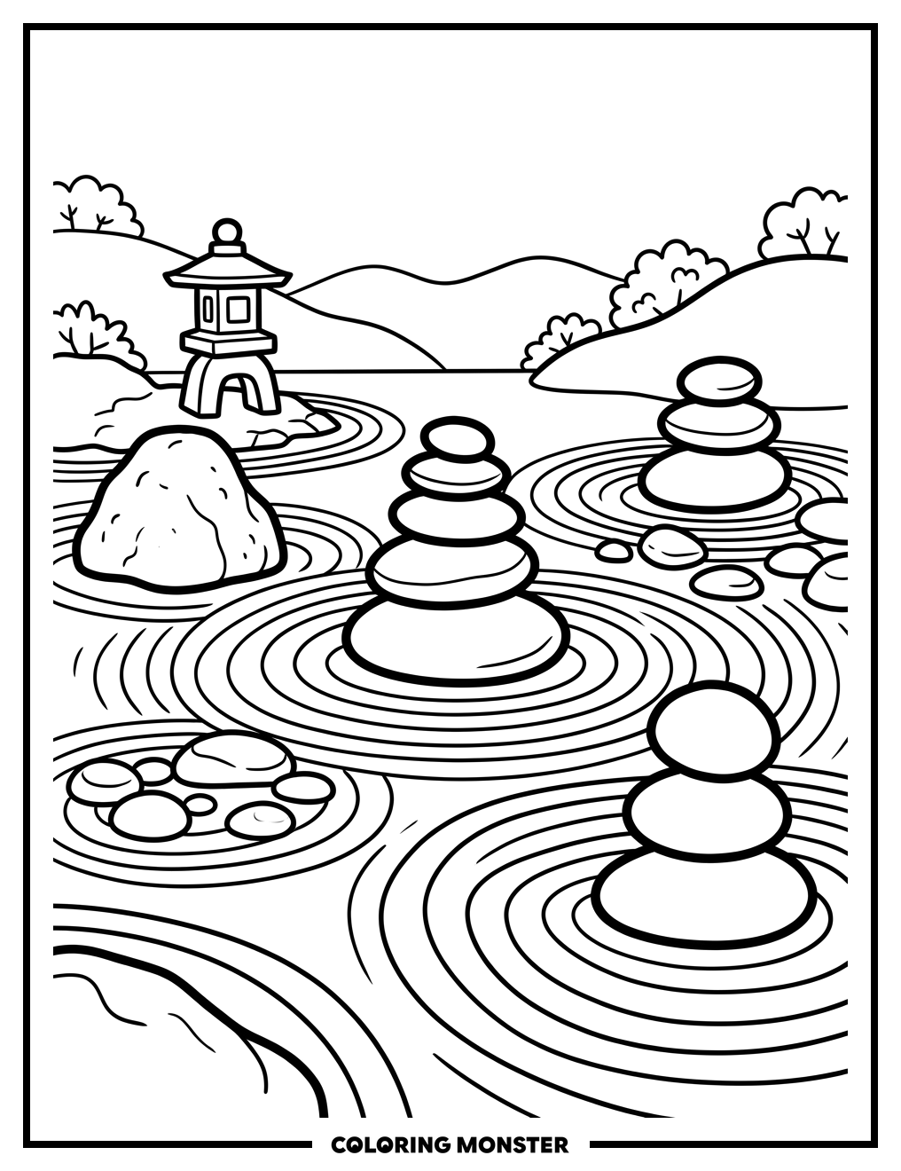 Zen Garden Scene Coloring Page