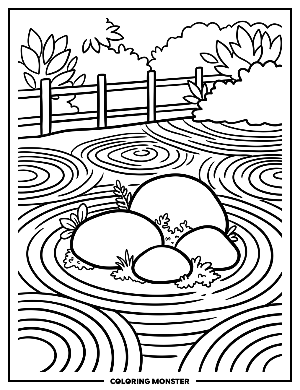 Zen Garden With Stones And Moss Coloring Page