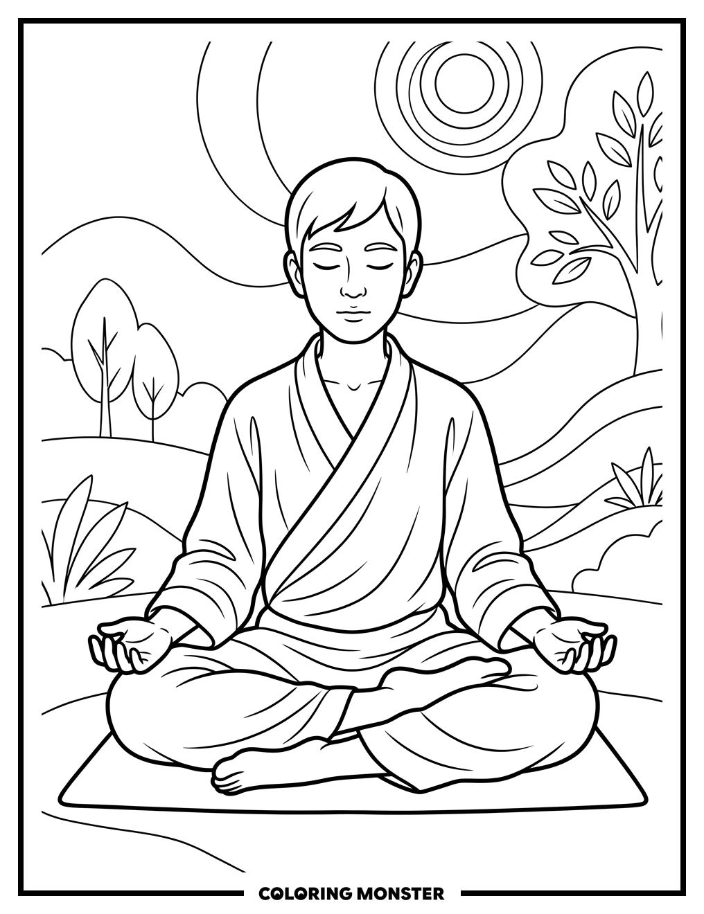 Zeno Meditating Calmly Coloring Page