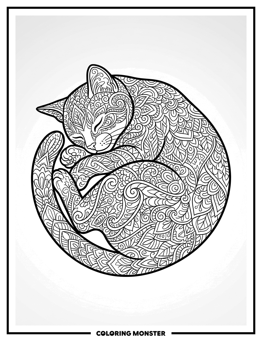 Zentangle Cat Sleeping Coloring Page