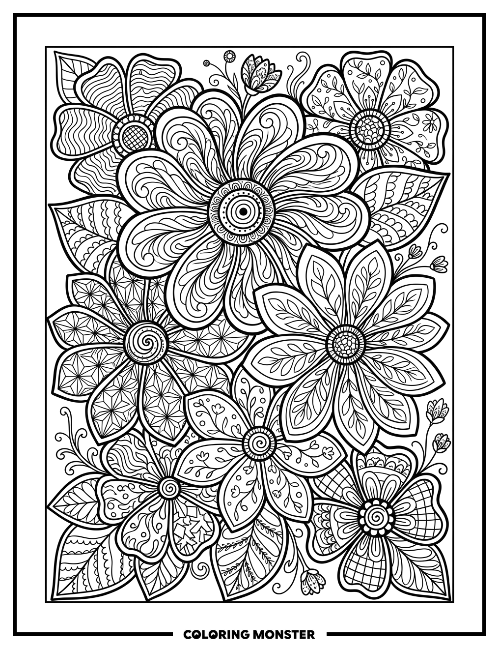 Zentangle Flowers Bouquet Coloring Page