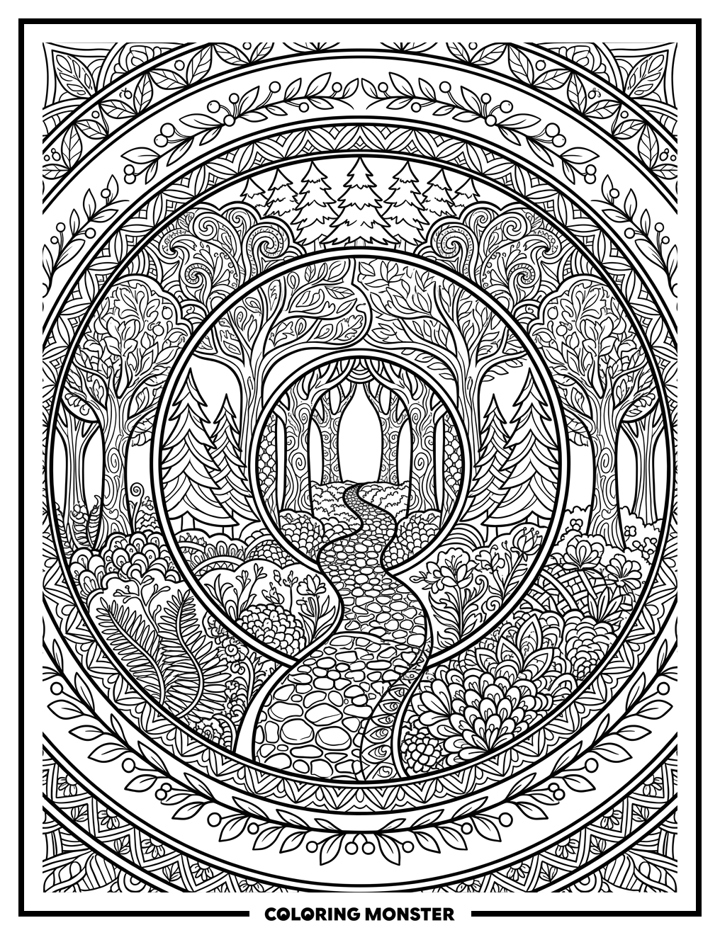 Zentangle Forest Path Coloring Page