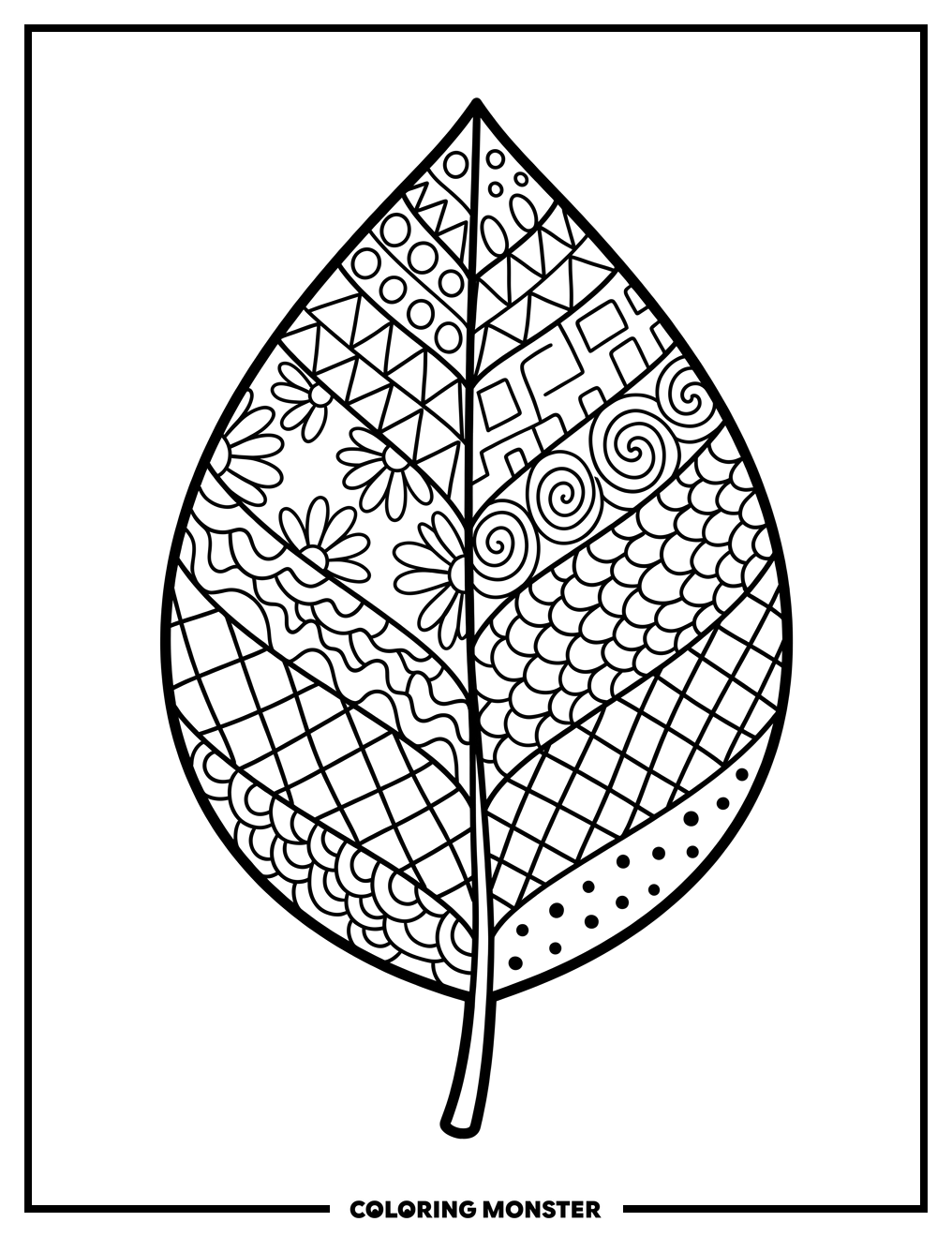 Zentangle Leaf Pattern Coloring Page