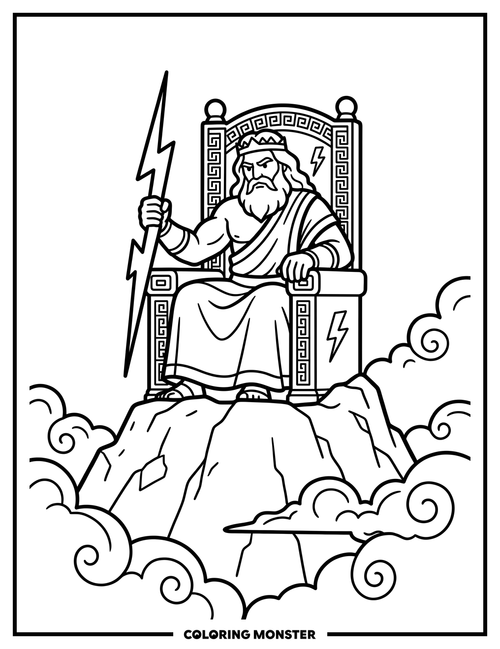 Zeus on Mount Olympus Throne Coloring Page