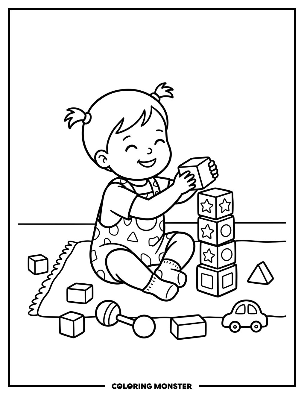 Zoey Playing With Building Blocks Coloring Page