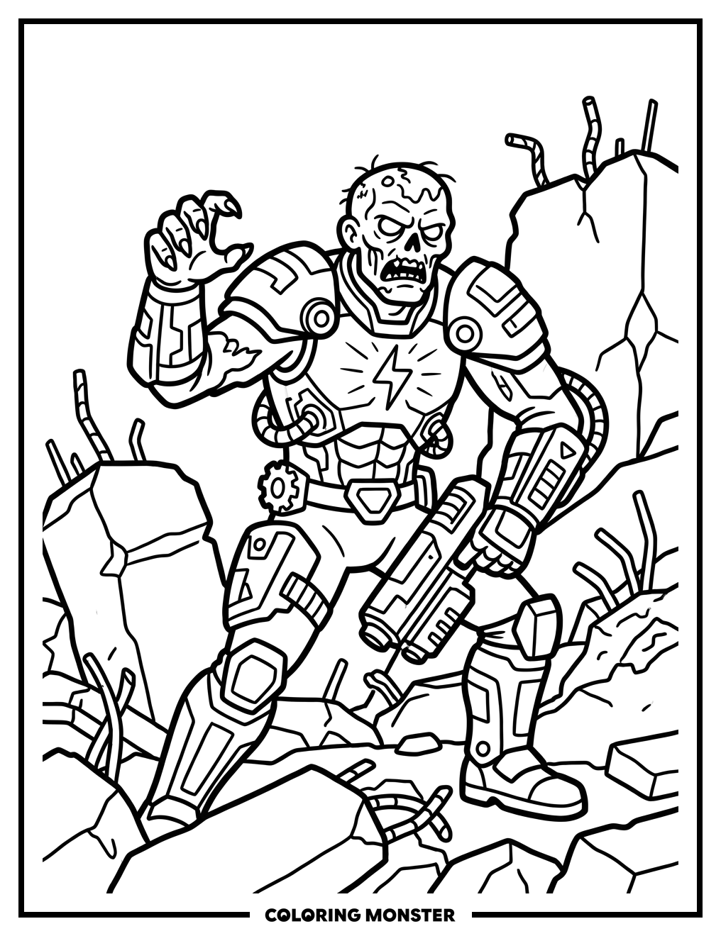 Zombie in Futuristic Armor Coloring Page
